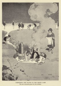 A víz temperálása a nyírt bárányhoz, az új vízparti gejzír az ünnepekre alkotó: William Heath Robinson