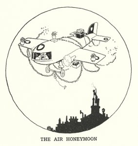 A légi nászút (litho) alkotó: William Heath Robinson