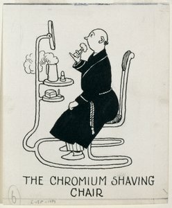 „The Chromium Shaving Chair”, részlet a „Hogyan éljünk lakásban” című könyvből, 1936-ban alkotó: William Heath Robinson