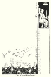 A mikro madárijesztő (litho) alkotó: William Heath Robinson