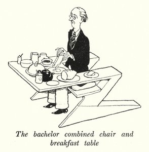 A bachelor kombinált szék és reggelizőasztal (litho) alkotó: William Heath Robinson
