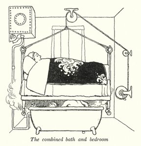 Kombinált fürdőszoba és hálószoba (litho) alkotó: William Heath Robinson