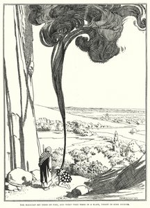A bűvész felgyújtotta őket, és amikor lángokban álltak, beledobott egy tömjént (metszet) alkotó: William Heath Robinson
