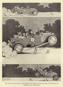Az új biztonsági villaállítás autókhoz az úton lévő csirkék védelmére alkotó: William Heath Robinson