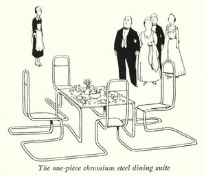 Az egyrészes krómacél étkezőszoba (litho) alkotó: William Heath Robinson