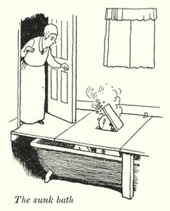 A süllyesztett fürdő (litho) alkotó: William Heath Robinson