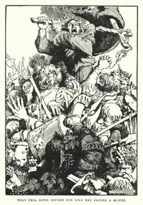 Lehullottak előtte, mint széna a kasza előtt (litho) alkotó: William Heath Robinson