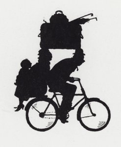 Túra a családdal kerékpárral (litho) alkotó: William Heath Robinson