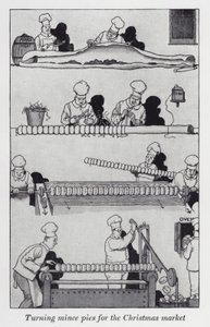 Darált piték forgatása a karácsonyi vásárhoz (litho) alkotó: William Heath Robinson