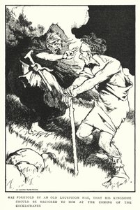 Megjövendölte egy öreg lourpidoni bogár, hogy királyságát a Cocklicranes (litho) eljövetelekor vissza kell kapnia neki. alkotó: William Heath Robinson