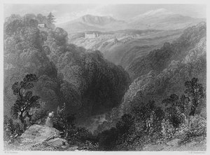 Powerscourt a Dargle-ből, Wicklow megyéből (metszet) alkotó: William Henry (after) Bartlett