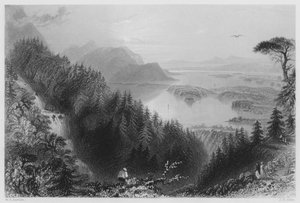 Az Alsó- és a Torc-tó, Killarney, a Torc-vízesésből (metszet) alkotó: William Henry (after) Bartlett
