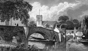 Aylesford Church and Bridge, B. Winkles metszete, 1829-ben megjelent alkotó: William Henry Bartlett