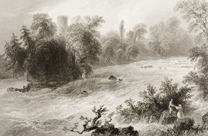Castleconnell és Doonass Rapids, Limerick megye, Írország, George Virtue „Scenery and Antiquities of Ireland” című művéből, 1860-as évek alkotó: William Henry Bartlett