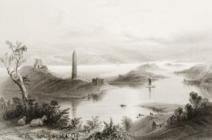 Devenish-sziget, Fermanagh megye, Írország, George Virtue „Scenery and Antiquities of Ireland” című művéből, 1860-as évek alkotó: William Henry Bartlett