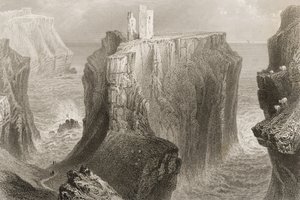 Dunseverick kastély, Antrim megye, Észak-Írország, George Virtue „Scenery and Antiquities of Ireland” című művéből, 1860-as évek
