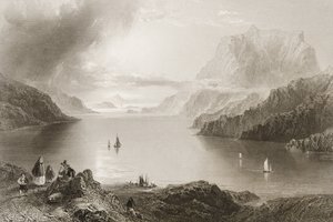 Eagle Mountain, Killeries, Connemara, Galway megye, George Virtue „Scenery and Antiquities of Ireland” című művéből, 1860-as évek