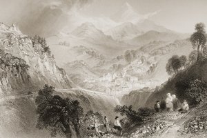 Enniskerry, Wicklow megye, George Virtue „Scenery and Antiquities of Ireland” című művéből, 1860-as évek alkotó: William Henry Bartlett
