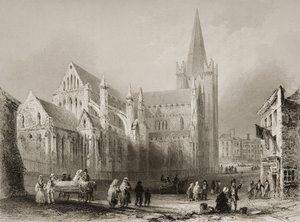 A dublini Szent Patrik katedrális külseje George Virtue „Scenery and Antiquities of Ireland” című művéből, 1860-as évek alkotó: William Henry Bartlett