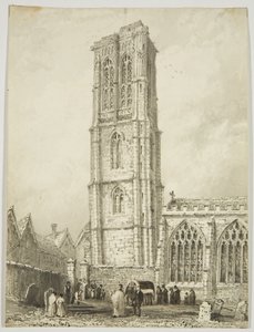 Templomtemplom külseje, internálással, 1825 körül (ceruza és akvarell papíron) alkotó: William Henry Bartlett