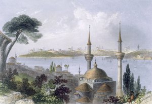 Konstantinápoly általános képe Scutariról, 1850 körül (színes akvatinta) alkotó: William Henry Bartlett