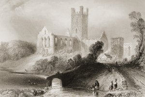 Jerpoint Abbey, Kilkenny megye, Írország, George Virtue „Scenery and Antiquities of Ireland” című művéből, 1860-as évek alkotó: William Henry Bartlett