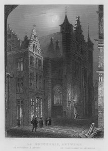A hentesüzem, Antwerpen (metszet) alkotó: William Henry Bartlett