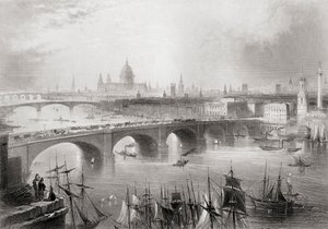 London, Southwark és Blackfriars hidak a Temze folyón, London, Anglia, Charles Tomlinson „Cyclopaedia of Useful Arts and Manufactures” című művéből alkotó: William Henry Bartlett