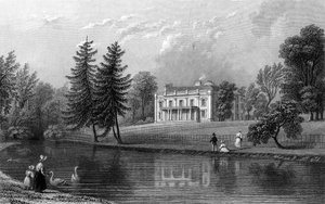 Moor Hall, Harlow közelében, Essex, metszett John Rogers, 1833 alkotó: William Henry Bartlett