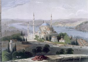 Mecset és Szulejmán sírja, 1850 körül (színes akvatinta) alkotó: William Henry Bartlett