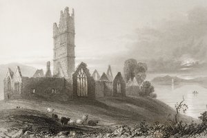 Moyne Abbey, Mayo megye, Írország, George Virtue „Scenery and Antiquities of Ireland” című művéből, 1860-as évek alkotó: William Henry Bartlett