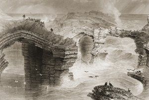 Természetes hidak Kilkee közelében, Clare megyében, Írországban, a „Scenery and Antiquities of Ireland” című filmből George Virtue, 1860-as évek alkotó: William Henry Bartlett