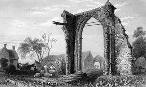 A Bycknacre-i kolostor maradványai, Essex, vésette William Tombleson, 1832 alkotó: William Henry Bartlett