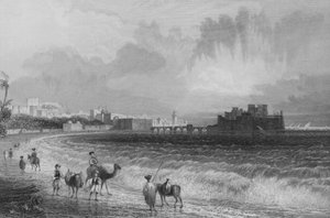 Sidon, a Bejrút felőli megközelítésben alkotó: William Henry Bartlett
