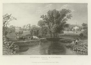 Stisted Hall és templom, Essex alkotó: William Henry Bartlett
