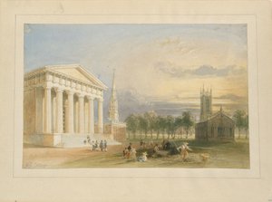 Tanulmány Bartlett Yale College-ról és az állami kapitóliumról készült látképéhez alkotó: William Henry Bartlett