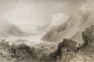 Killarney megközelítése a Kenmare Roadról, Killarney megyében, George Virtue „Scenery and Antiquities of Ireland” című művéből, 1860-as évek alkotó: William Henry Bartlett