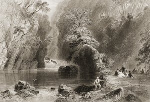 A Dargle folyó, Wicklow megye, George Virtue „Scenery and Antiquities of Ireland” című művéből, 1860-as évek alkotó: William Henry Bartlett