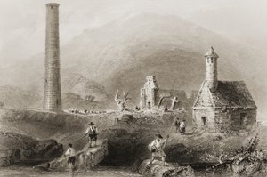 Glendalough romjai, Wicklow megye, Írország, George Virtue „Scenery and Antiquities of Ireland” című művéből, 1860-as évek
