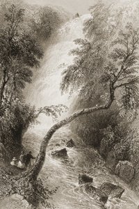 Turc-vízesés, Killarney megye, Írország, George Virtue „Scenery and Antiquities of Ireland” című művéből, 1860-as évek alkotó: William Henry Bartlett