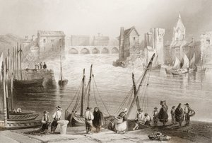Galway kilátása a Claddagh-ból, Galway megye, Írország, George Virtue „Scenery and Antiquities of Ireland” című művéből, 1860-as évek alkotó: William Henry Bartlett