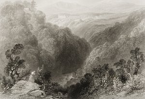 Powerscourt képe a Dargle-ből, Wicklow megyében, George Virtue „Scenery and Antiquities of Ireland” című művéből, 1860-as évek alkotó: William Henry Bartlett