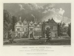 Spains Hall nyugati frontja, Finchingfield, Essex, John Ruggles Brice székhelye, Esquire alkotó: William Henry Bartlett