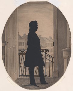 Egy fiatal férfi sziluettje nyitott ablak előtt, jobbra néz, 1860 előtt. alkotó: William Henry Brown