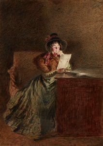 Lány lámpafénynél levelet olvas (akvarell és ceruza) alkotó: William Henry Hunt