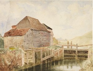 Régi malom és zsilipkapu (Szent Katalin), 1820-40 körüli évek alkotó: William Henry Hunt