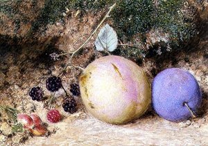 Csipkebogyó, szeder és szilva alkotó: William Henry Hunt