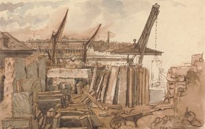 A Waterloo híd építése alkotó: William Henry Hunt