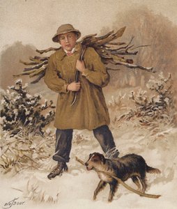 Férfi és kutya tűzifát gyűjt (chromolitho) alkotó: William Henry James (after) Boot
