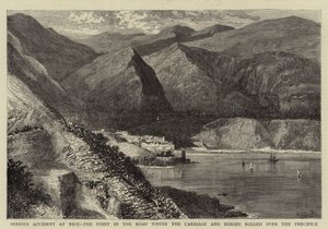 Súlyos baleset Nizzában, az út azon a pontján, ahol a kocsi és a lovak átgurultak a szakadékon alkotó: William Henry James Boot